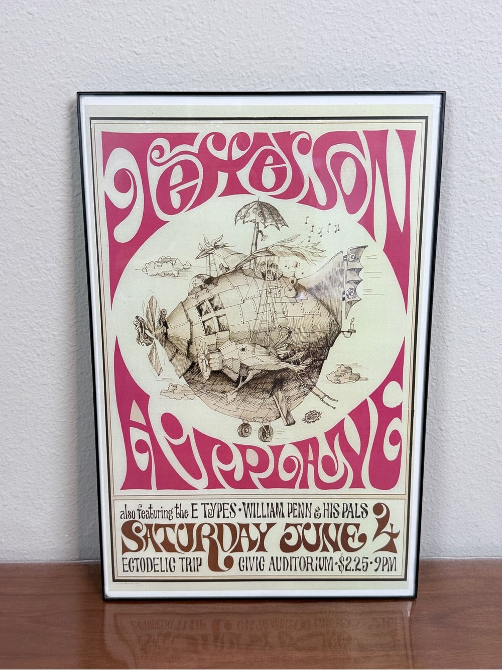 Vintage Jefferson Airplane Concert Poster Repro Framed 17x11